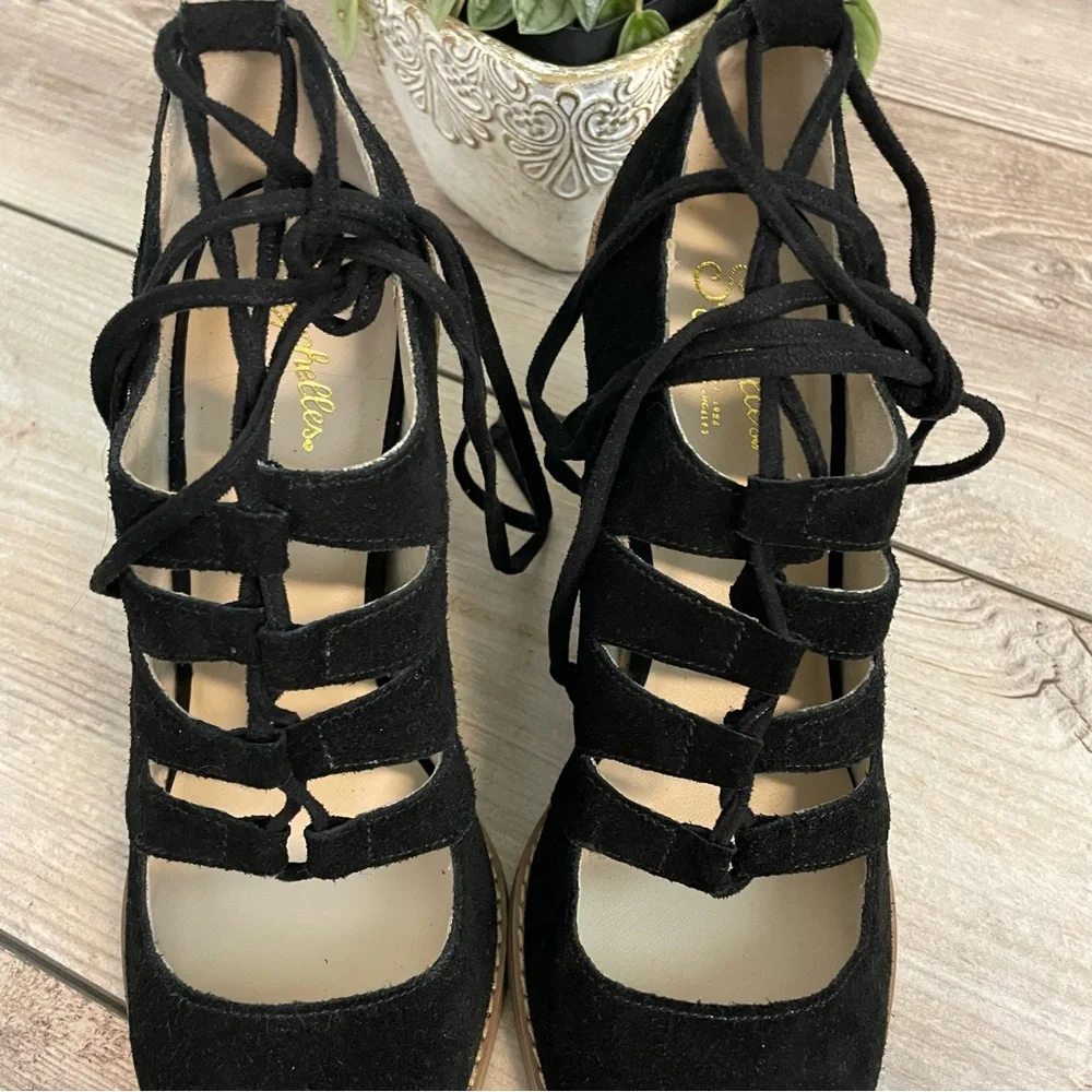 Seychelles x Anthropologie NWOB Suede Heels‎ Black Women’s 8.5 Leather Lace Up